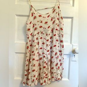 White, medium summer dress with small pink flowers
